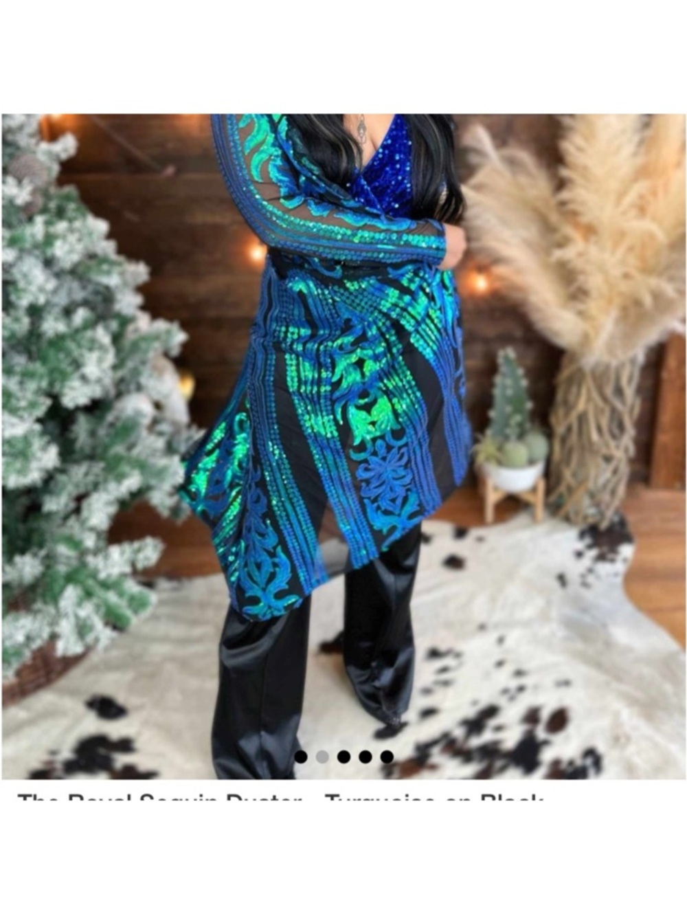 Blue & Green Printed Wrap-Front Women's Top